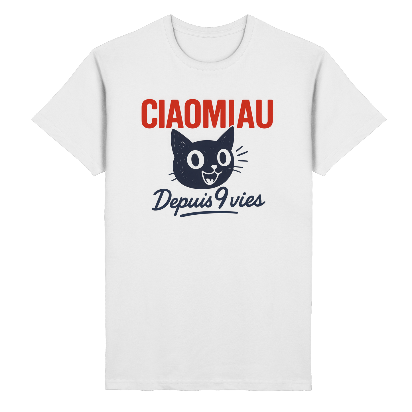 CiaoMiau Depuis 9 vies Retro Cat Shirt – witziges T-Shirt mit Vintage Black Cat Print und französischem Spruch