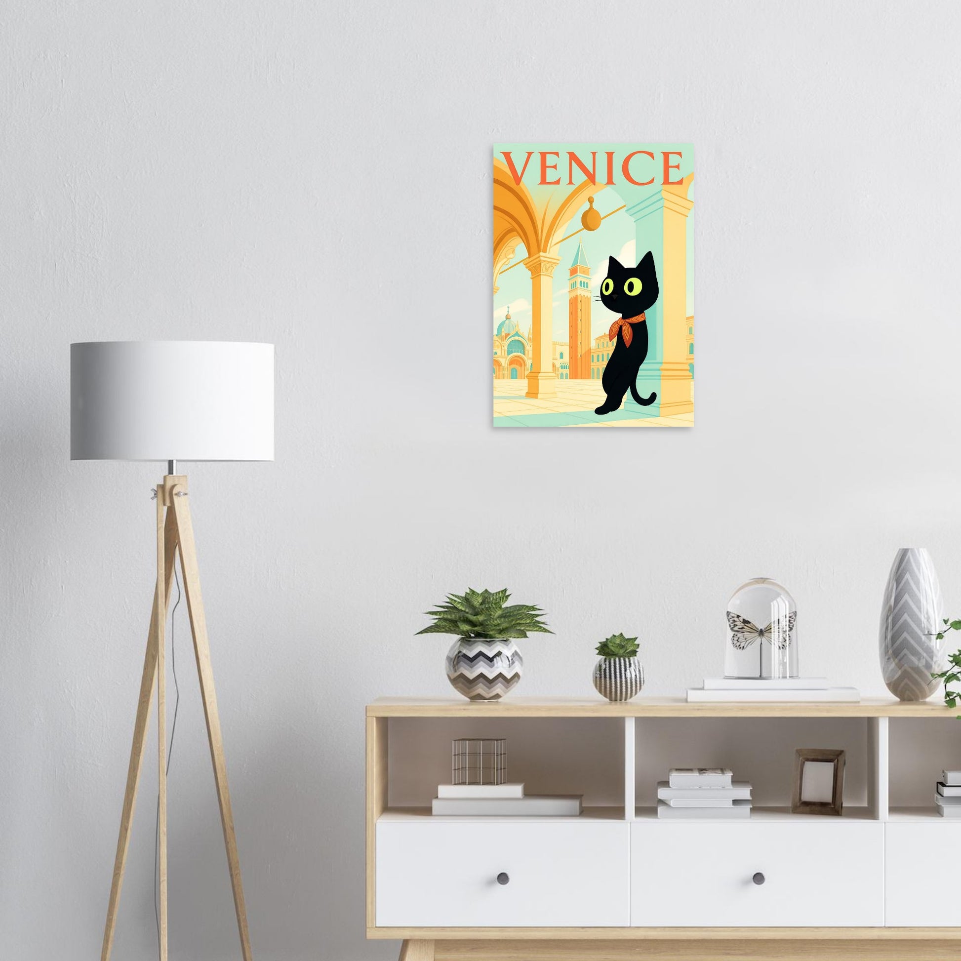 CiaoMiau black cat art print Venice Piazza San Marco poster illustration