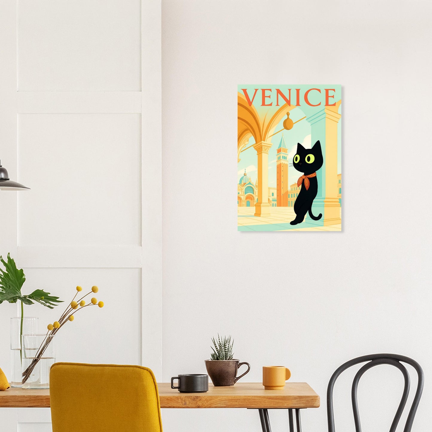 CiaoMiau black cat Venice wall art poster framed print dining room decor

