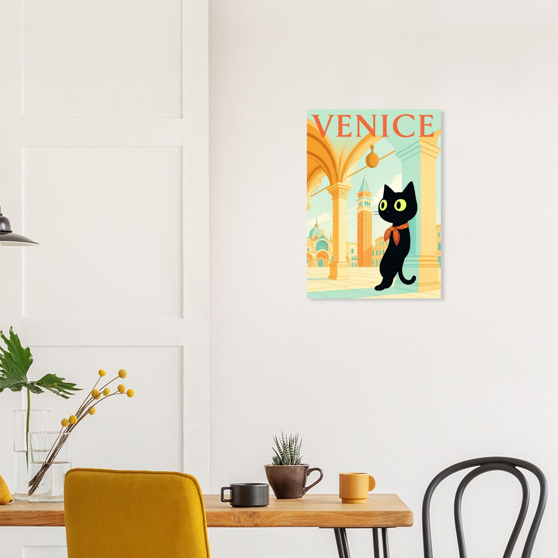 CiaoMiau black cat Venice wall art poster framed print dining room decor

