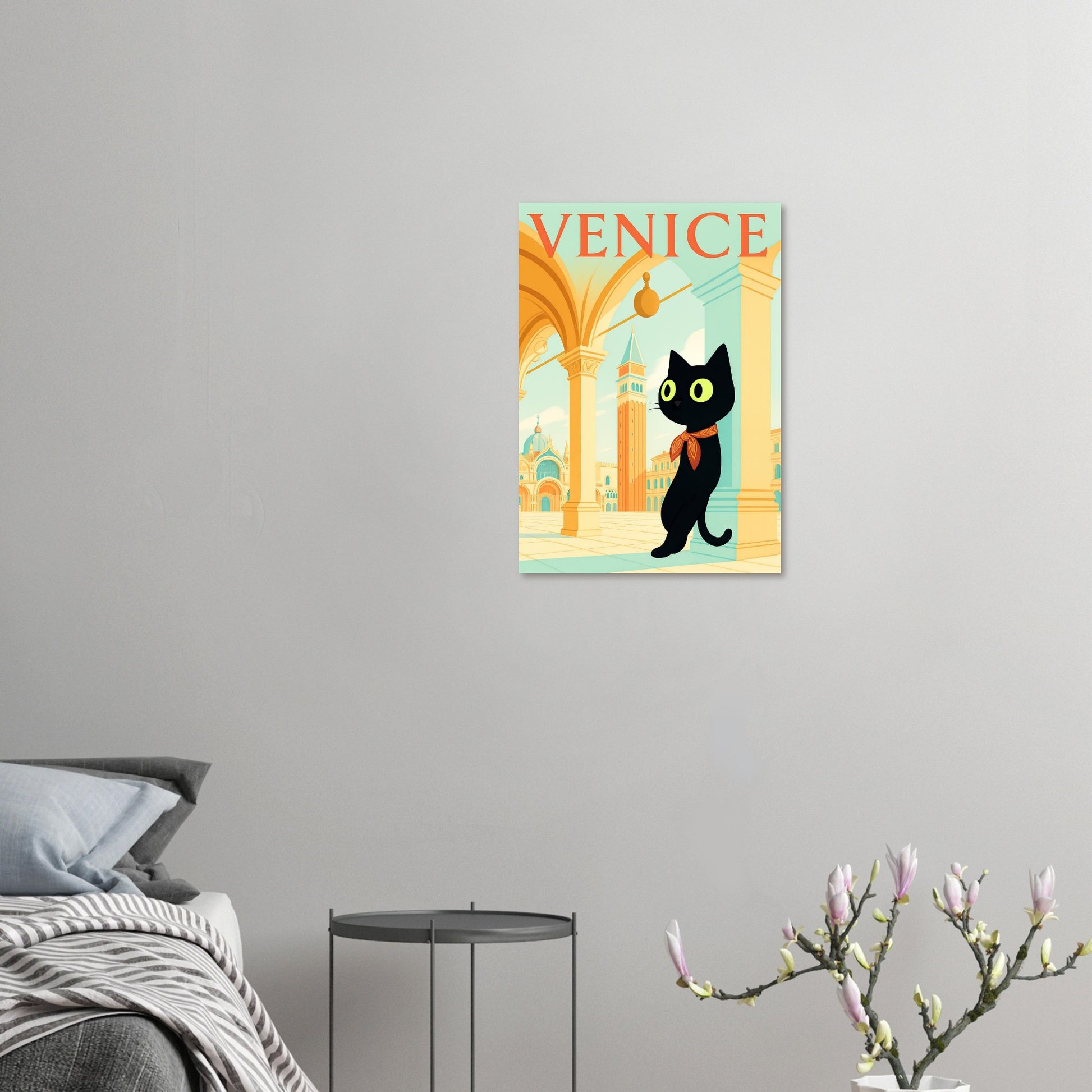 CiaoMiau black cat Venice wall art poster framed print interior decor