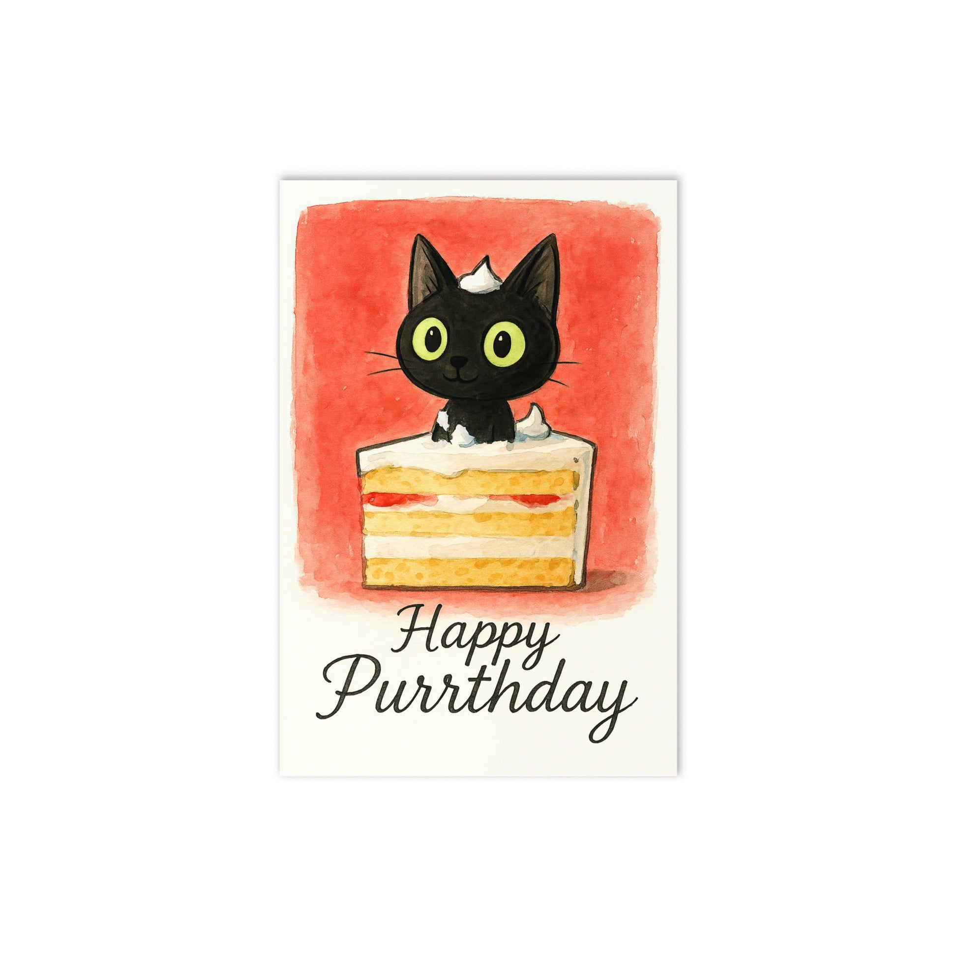 Cute black cat birthday card with watercolor illustration — Happy Purrthday — gift for cat lovers — CiaoMiau greeting card